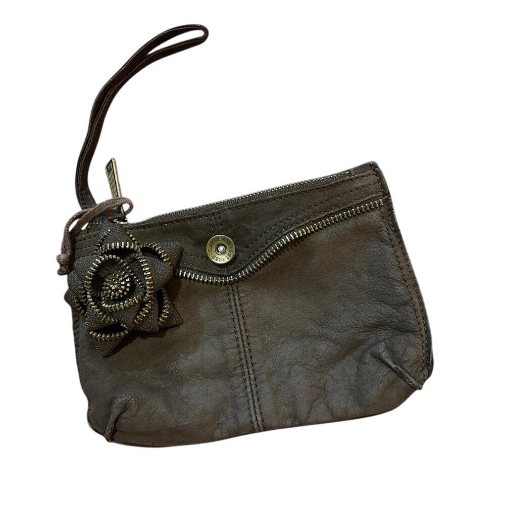 Little Brown Leather Wristlet Pouch Vintage Y2K Early 2000s Whimsical